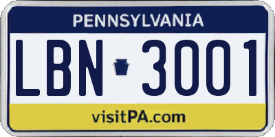 PA license plate LBN3001