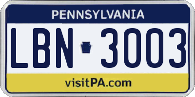 PA license plate LBN3003