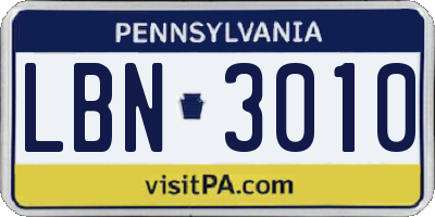 PA license plate LBN3010