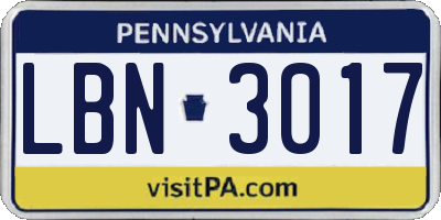 PA license plate LBN3017