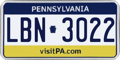 PA license plate LBN3022