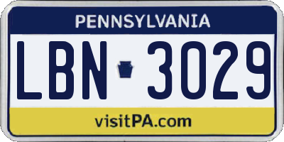 PA license plate LBN3029