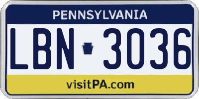 PA license plate LBN3036