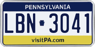 PA license plate LBN3041
