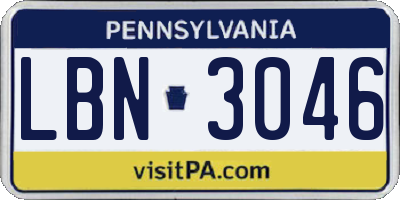 PA license plate LBN3046