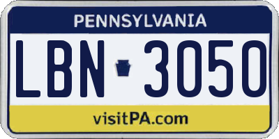 PA license plate LBN3050
