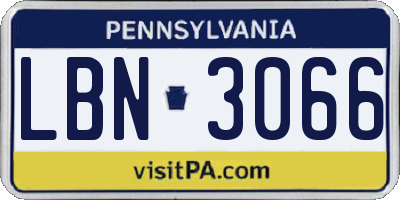 PA license plate LBN3066