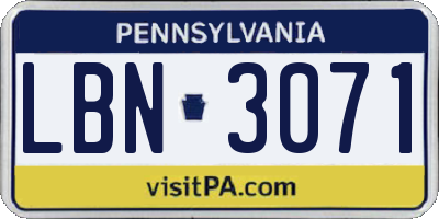PA license plate LBN3071