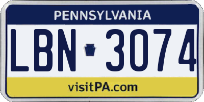 PA license plate LBN3074