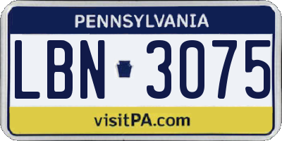 PA license plate LBN3075
