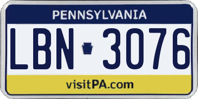 PA license plate LBN3076