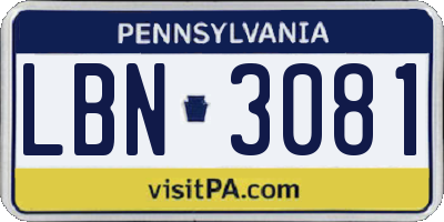 PA license plate LBN3081