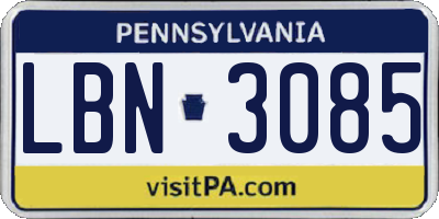 PA license plate LBN3085
