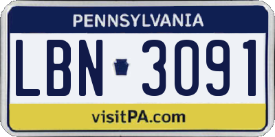 PA license plate LBN3091