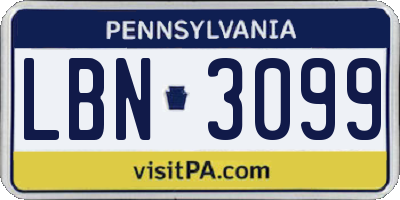 PA license plate LBN3099
