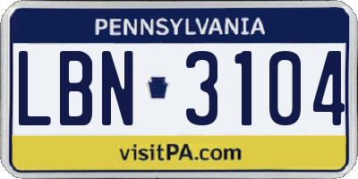 PA license plate LBN3104