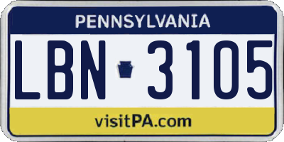 PA license plate LBN3105
