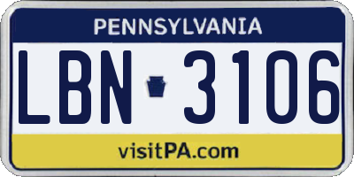 PA license plate LBN3106