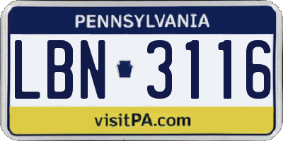 PA license plate LBN3116