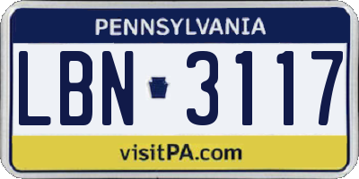 PA license plate LBN3117