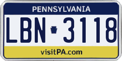 PA license plate LBN3118