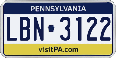 PA license plate LBN3122