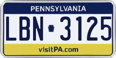 PA license plate LBN3125