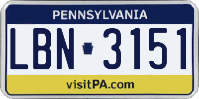 PA license plate LBN3151