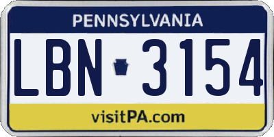 PA license plate LBN3154