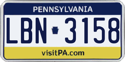 PA license plate LBN3158