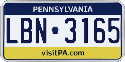 PA license plate LBN3165