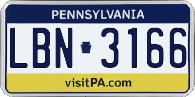 PA license plate LBN3166