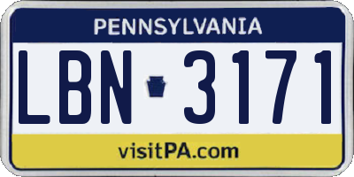 PA license plate LBN3171