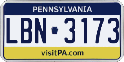 PA license plate LBN3173
