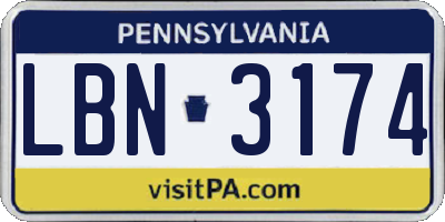 PA license plate LBN3174