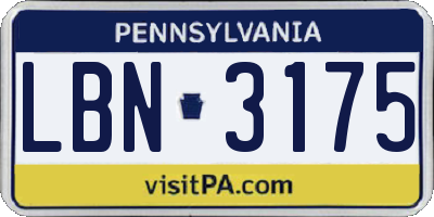 PA license plate LBN3175