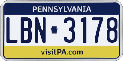 PA license plate LBN3178