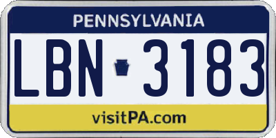 PA license plate LBN3183