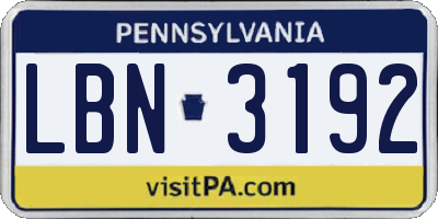 PA license plate LBN3192