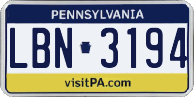 PA license plate LBN3194
