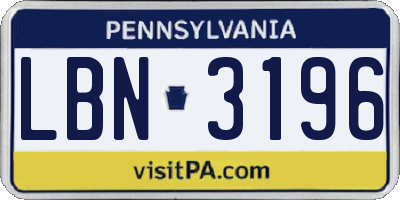 PA license plate LBN3196