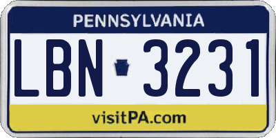 PA license plate LBN3231