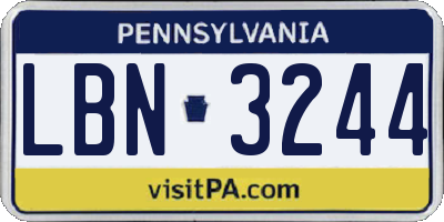 PA license plate LBN3244