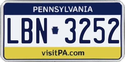 PA license plate LBN3252