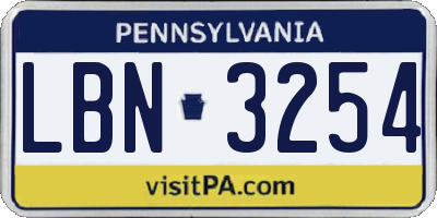 PA license plate LBN3254