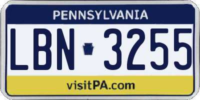 PA license plate LBN3255