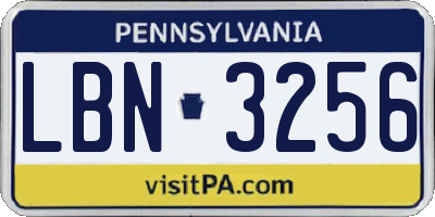 PA license plate LBN3256