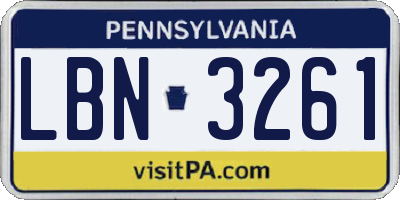 PA license plate LBN3261
