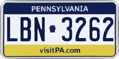 PA license plate LBN3262