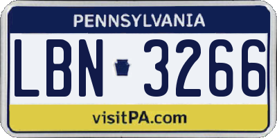 PA license plate LBN3266